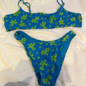 PacSun blue and green flower bikini - top size XL bottoms size medium